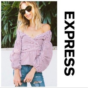 🔥 Striped Puff Sleeve Off The Shoulder Shirt